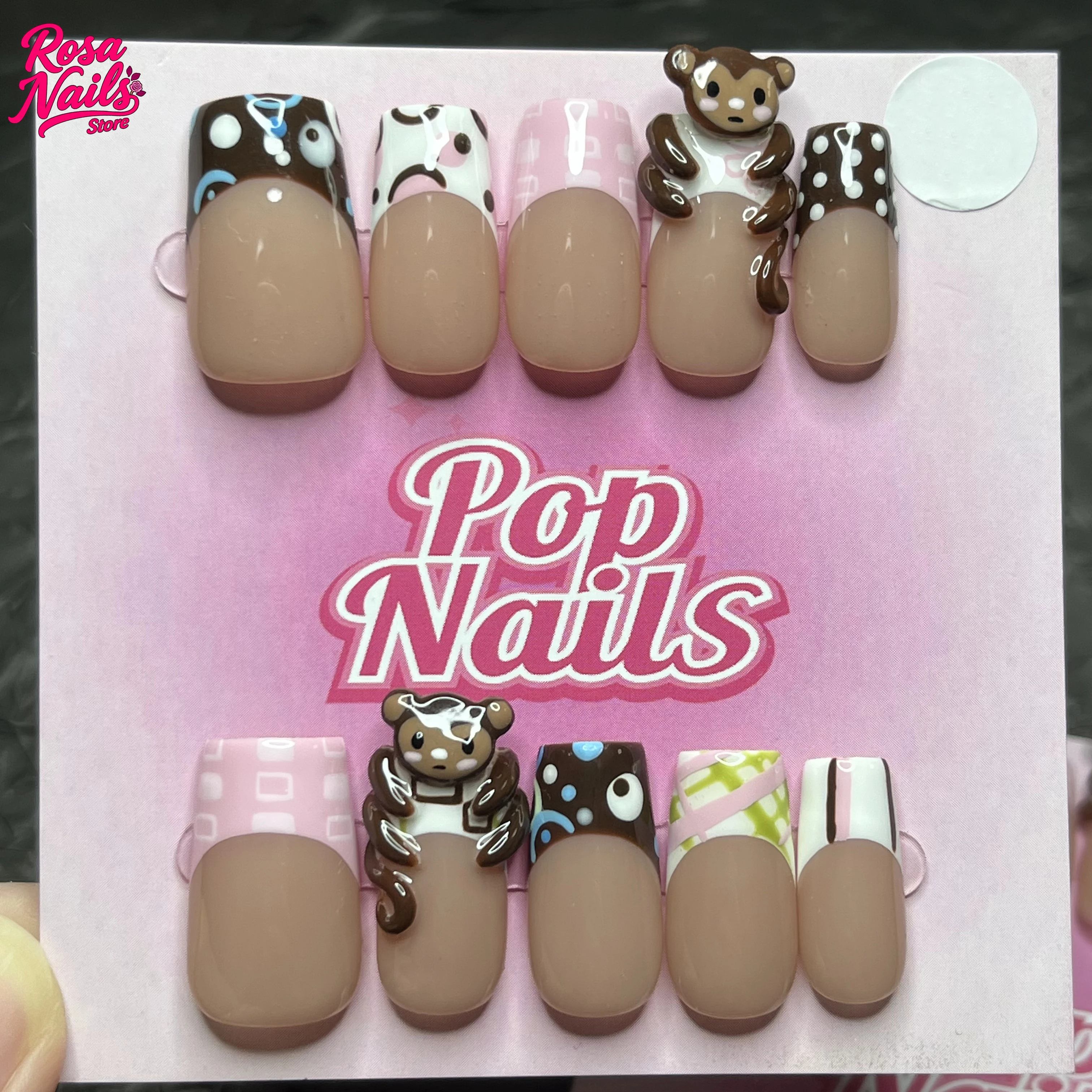 

Накладные ногти Press Ons Monkey 3D Nail Art Ручная работа Press on Nails Толстые домашние короткие средние квадратные акриловые ногти Kawaii Monkey