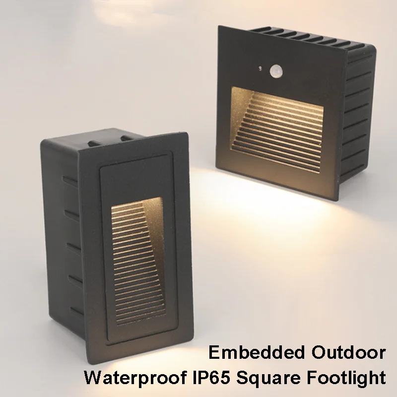 Embedded Outdoor Circle Square Footlight Waterproof IP65 Balcony Garden Staircase Light Porch Aisle Yard Stair Step Wall Lamp