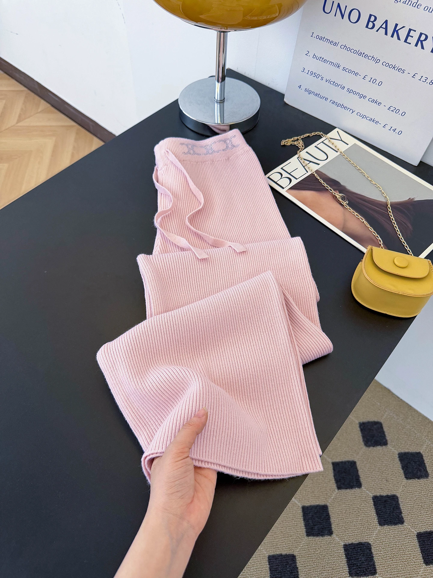 

Женские трикотажные брюки с высокой талией, прямые, широкие, осенне-зимние, повседневные, комфортные, с блестящими стразами, стройнящие