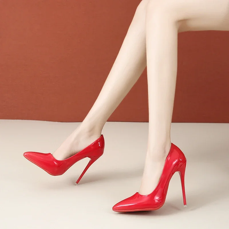 2024 Women Shoes Red High Heels Sexy Pointed Toe 12cm Pumps Wedding Dress Shoes Nude Black Color Red Rubber Bottom High Heels