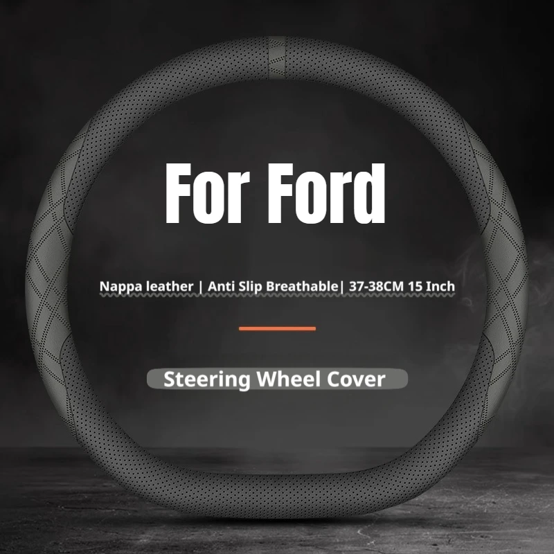 2026 Two‑Tone Color Car Steering Wheel Cover Leather For Ford F‑150 Explorer Edge Escape Mustang Bronco Focus Accessories