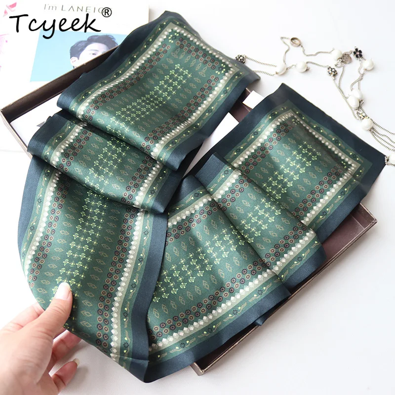 

Tcyeek 100%Mulberry Silk Scarf for Women, Green Dots Printing, Mom's Gift, Elegant Fashion Ribbon, 2024 Spring New A41713QM