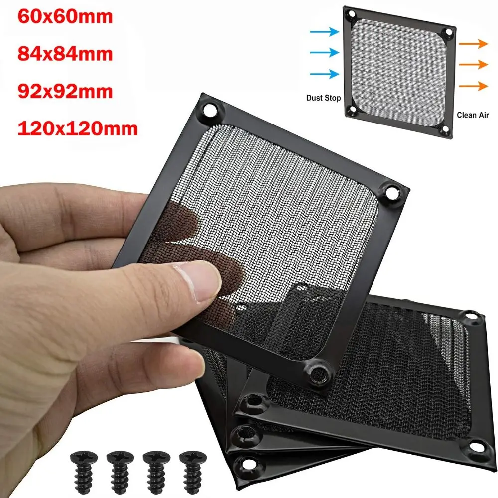 Anti Rust Computer Fan Filter Grills Aluminum Silver Black Dust Filter Cover with Screws Cooling Fan Cover Cooling System