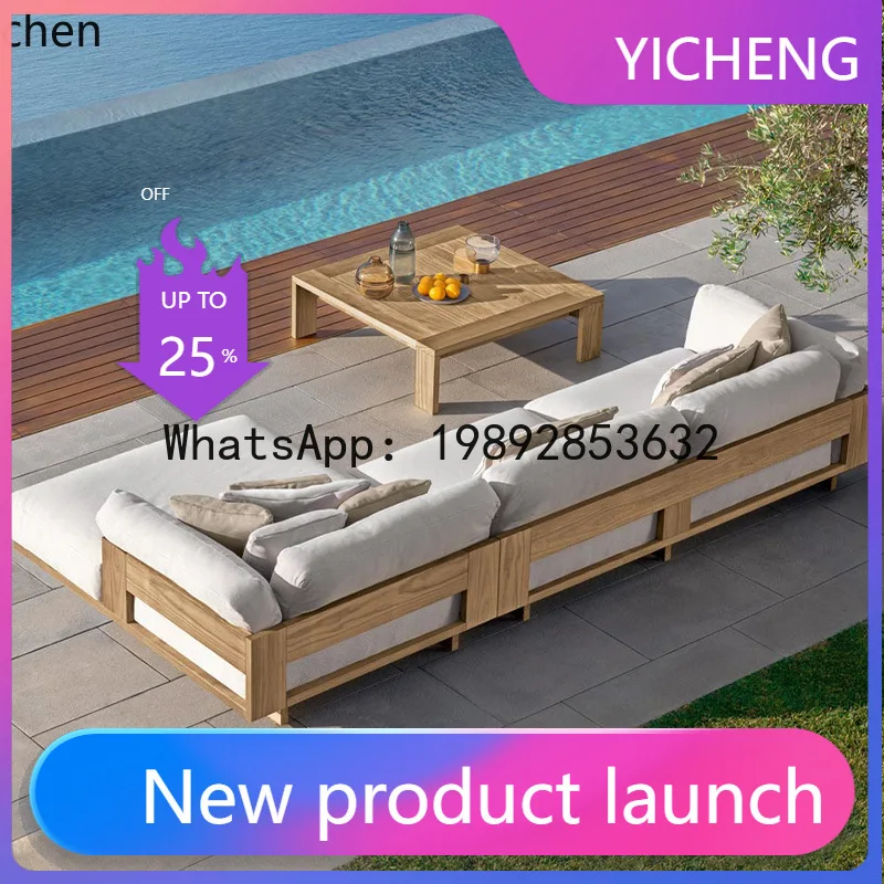 

A3-3 Outdoor Courtyard Teak Sofa Outdoor Garden Yard Balcony B&B Waterproof Sunscreen Solid Wood Sofa Furniture