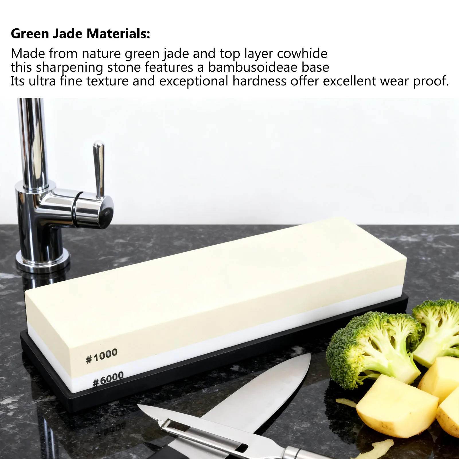Sharpening Stone Light Yellow White Dual Sided 1000 6000 Grit Wet Stone with Anti Slip Base for Kitchen Woodworking view 2