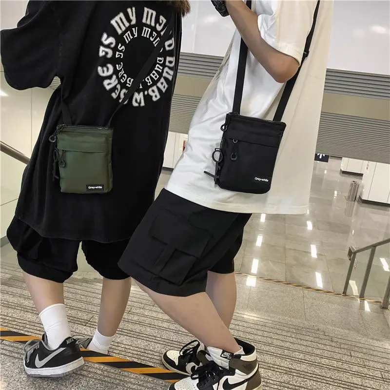 Messenger Sling Bags for Men Casual Canvas Zipper Crossbody Pouch Simple Small Crossbody Shoulder Bag Men Bag with Keychain