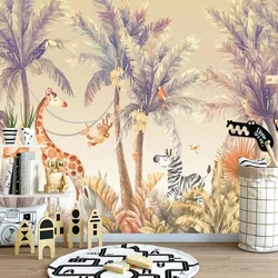 papel de parede Custom wallpaper murals jungle animals 3D cartoon children's room background palm tree background wall home deco