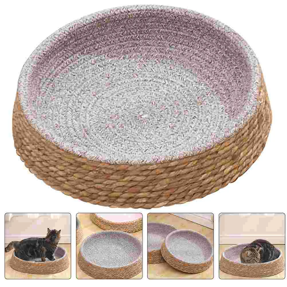 Rattan Pet Bed Cooling Nest Wicker Dog Warm Sleeping Cat House Woven Round for Pets