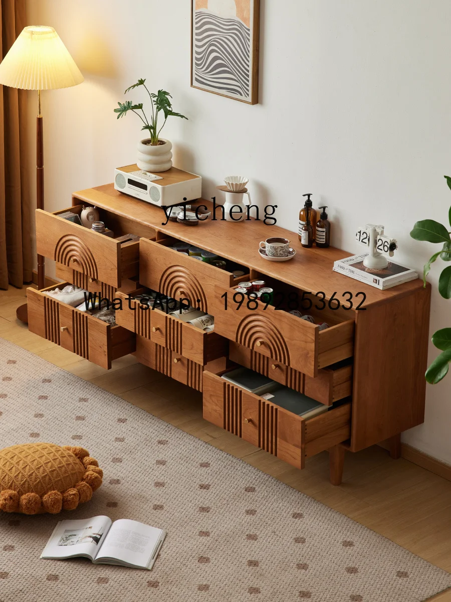 Cherry Wood Sideboard Nordic Japanese Style Living Room Storage Cabinet Multifunctional Organizer