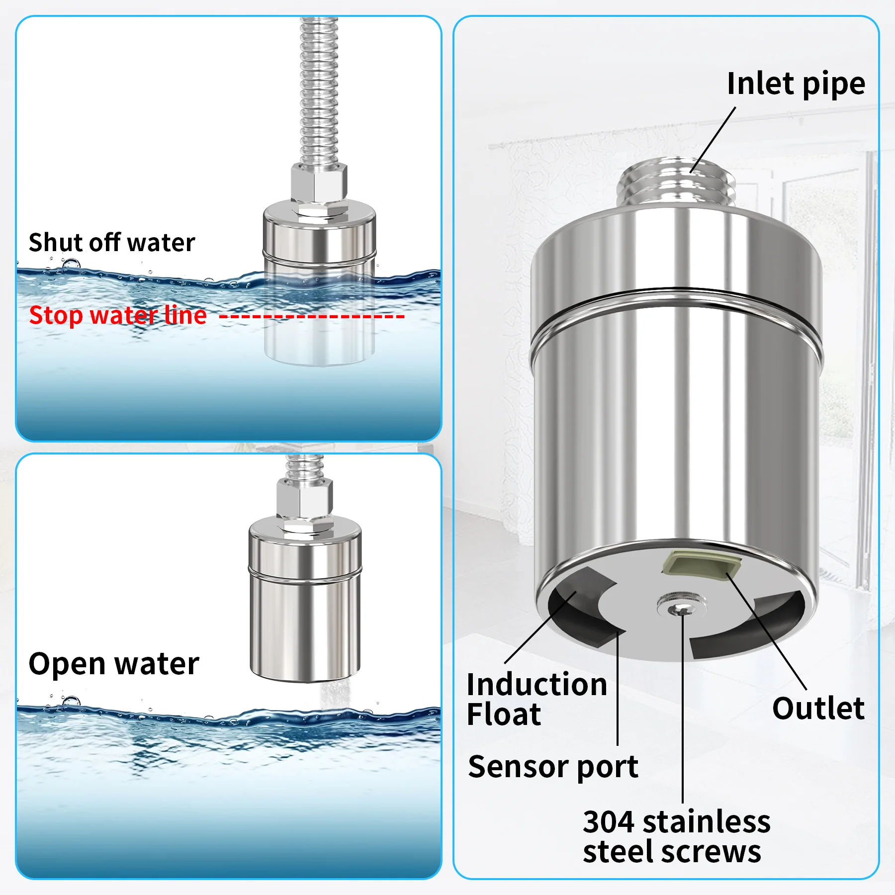 Stainless Steel Float Ball Valve Manual Water Level Control Automatic Stop Faucet Water Supply Replenishment Switch Cross-Border