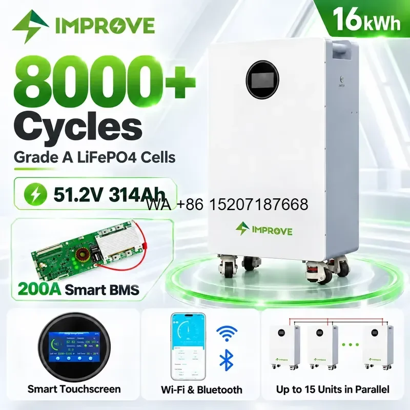 Wmwmnu for LiFePO4 16kWh 51.2V 320Ah Split Slideable Home Battery Storage System IP65 Protection CAN Hybrid Compatible 8000
