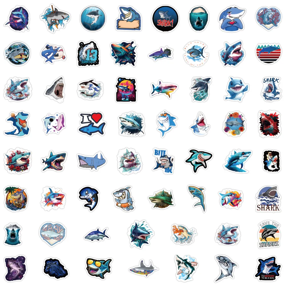 60/120PCS Cute Shark Stickers Ocean Animal Cool Shark Cartoon Style Graffiti DIY Decoration Laptop Waterproof Stickers Kids Toy