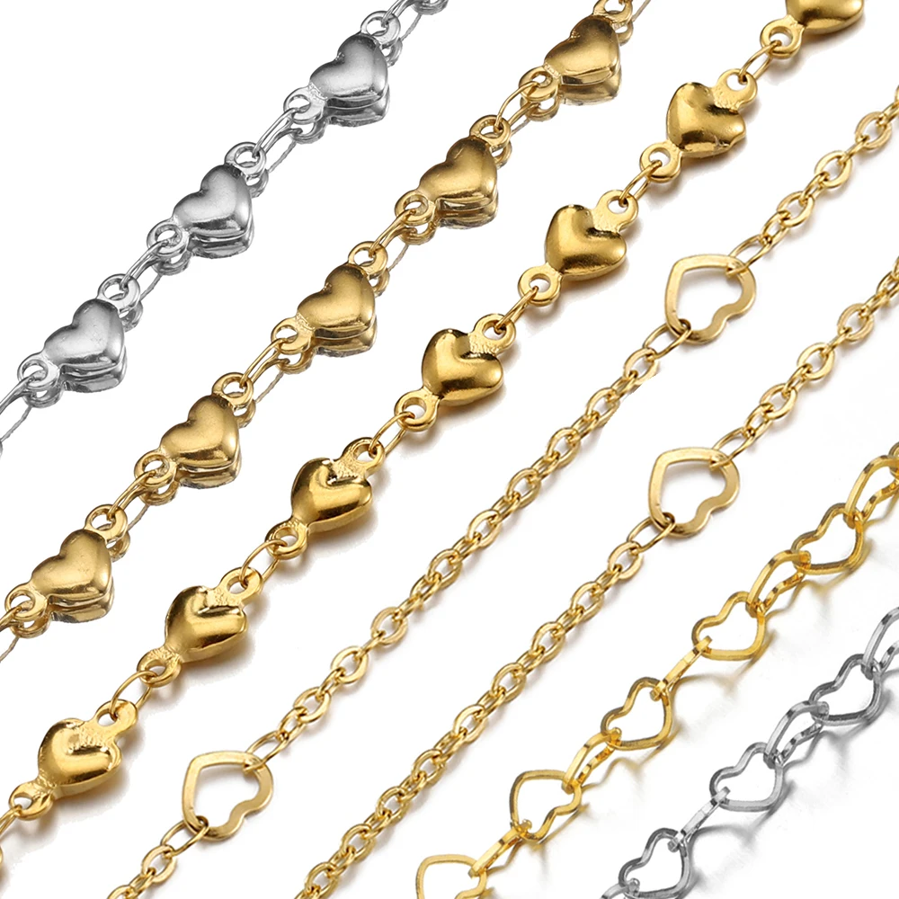 1Meter Stainless Steel Love Heart Link Chain for Necklace Bracelet Anklets Jewelry Making DIY Findings Components Wholesale