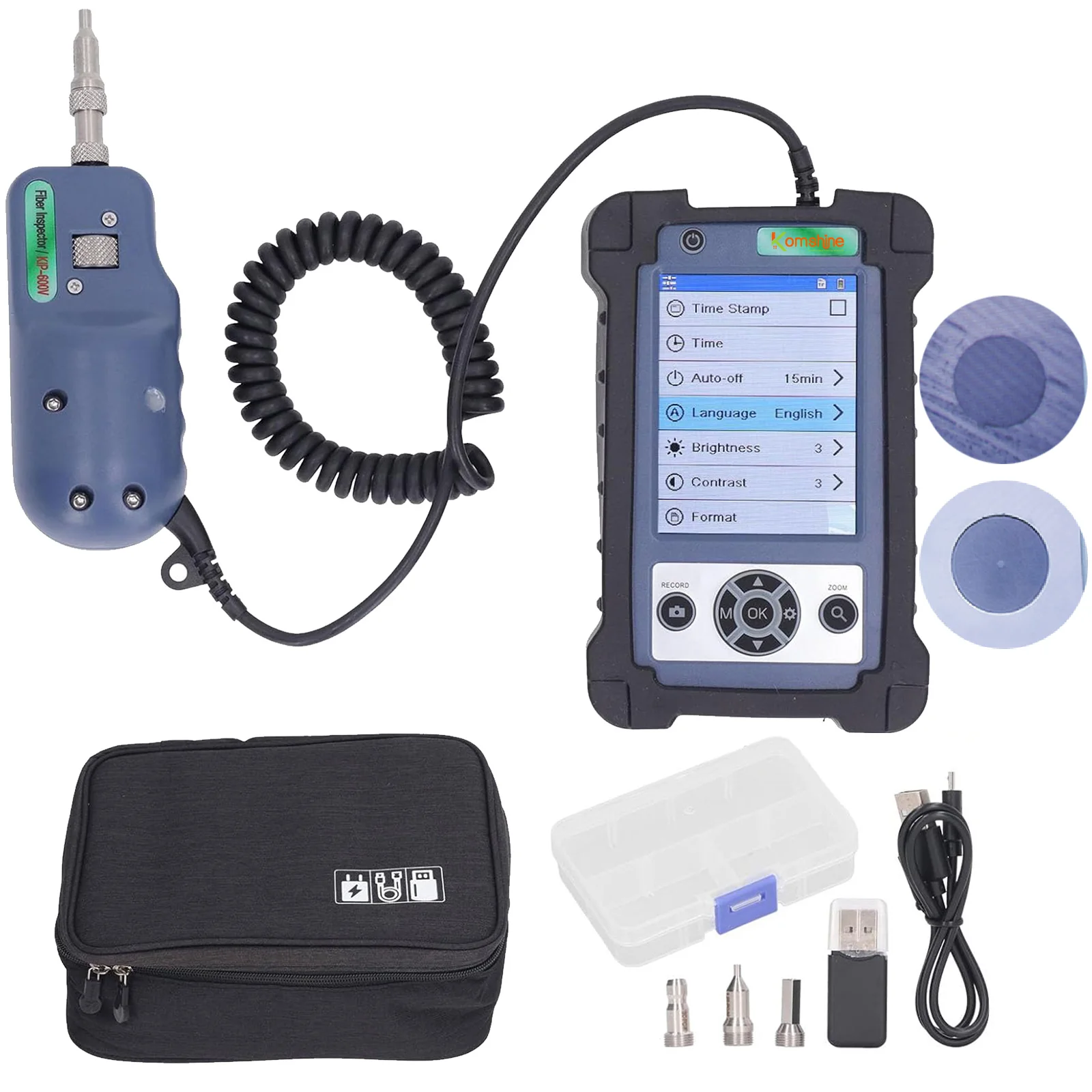 Fiber Optic Connectors Inspection Test Tools , Komshine 3.5 inch Fiber Inspection Probe KIP-600V Real Time Video Microscope