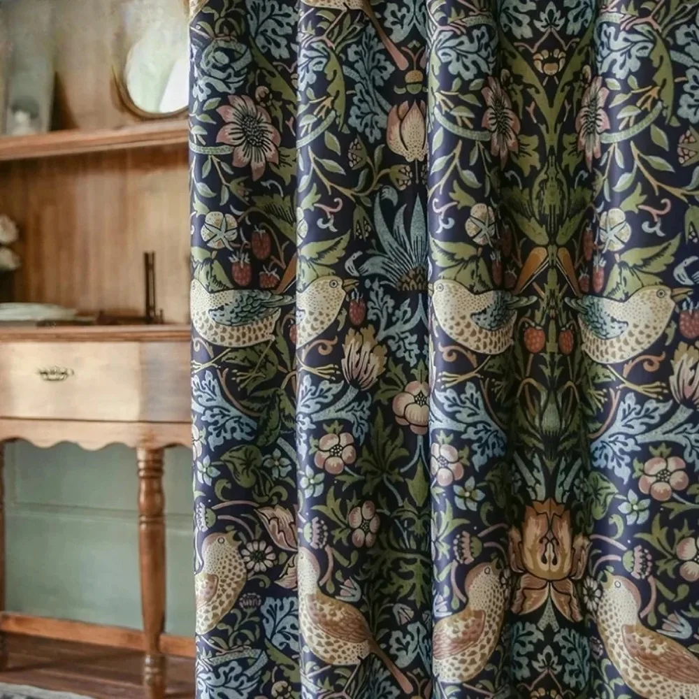 Printed Cotton Linen Curtains for Living Room Bedroom French Window Balcony Custom Drapes