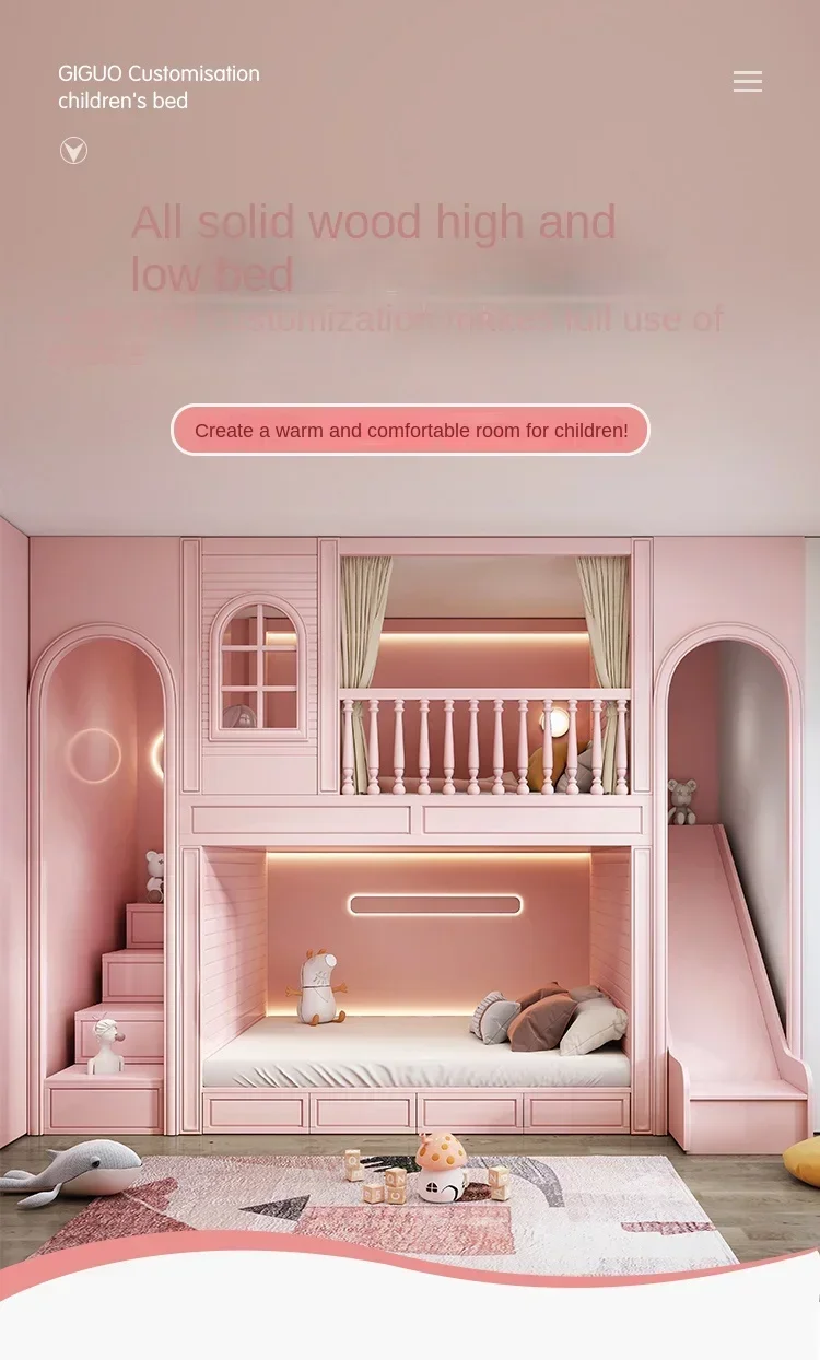 Children's Room Customized Sliding Ladder Bed Tree House Upper and Lower Bunk Bunk Bed Elevated Two-Child Bed