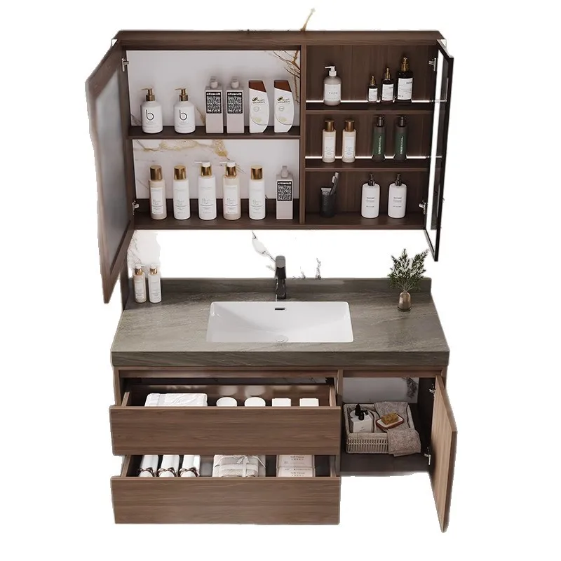 New Chinese rock slab ceramic integrated basin bathroom cabinet combination simple bathroom washbasin absorption washbasin