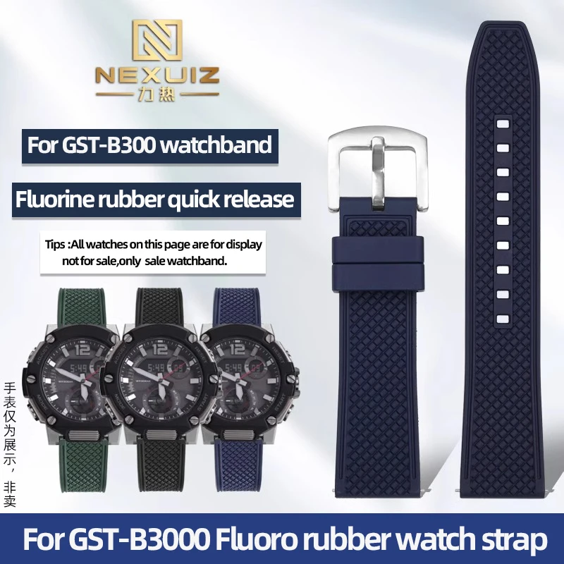 Fluororuber Watch Band For Casio G-SHOCK GST-B300 Watchstrap Waterproof Rubber Quick Disassembly Blue Black Men's Accessories