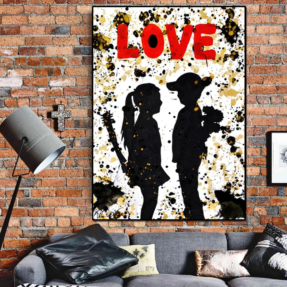 

Banksy Graffiti Art Boys and Girls Canvas Painting Posters and Prints Wall Art Pictures for Living Room Home Decoration Cuadros