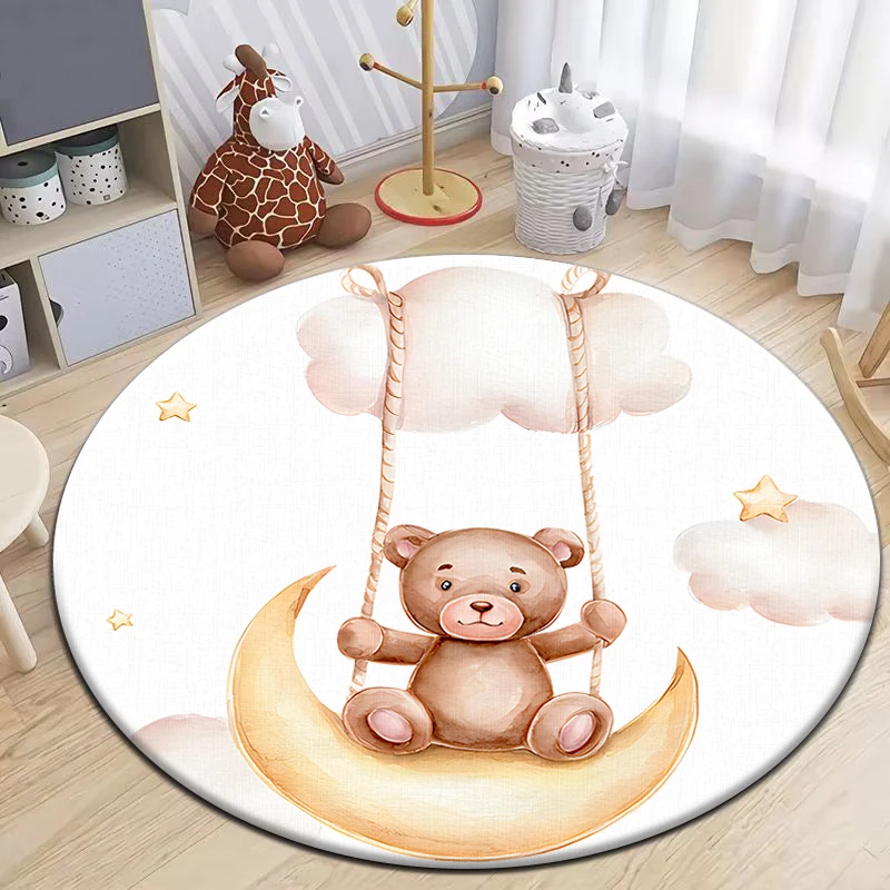 Cute little bear Round Carpet for Living Room Rugs Camping Picnic Mats Flannel Anti-Slip Rug Yoga Mat Gifts area rug，bedroom rug