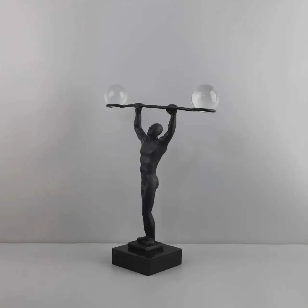 Metal Figure Sculpture Weightlifter Art Ornament Sporty Portrait Geometric Sphere Metal Figurine Home Decoration Accessories