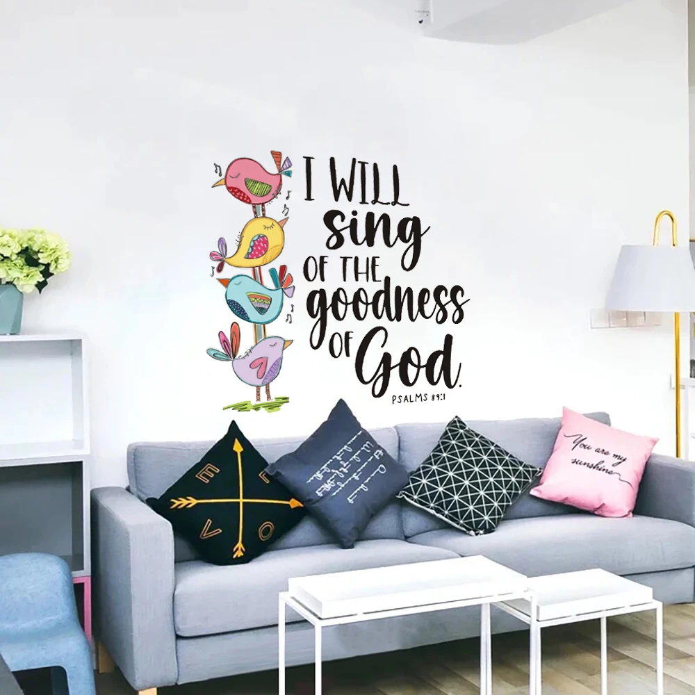 Christian Bible Verse Psalms 89：1 Wall Sticker  Goodness of God Songbird Design Religion Wall Decal Bedroom Home Decor