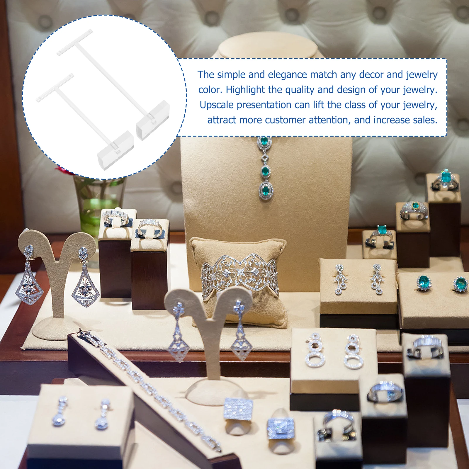 

2 Pcs Earring Display Stand Jewelry Desktop Holder Rack Watch T-typed Acrylic Pedestal Clear