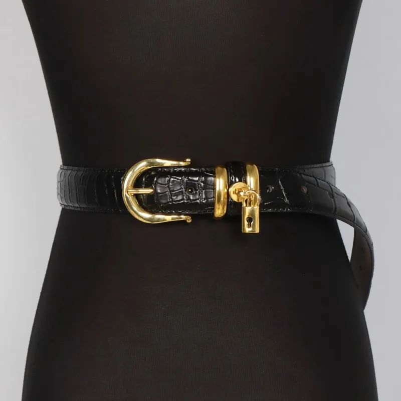 Women's Fashion Gold Buckle Genuine Leather Corset Female Cummerbund Coat Waistband Dress Decration Narrow Belt J010