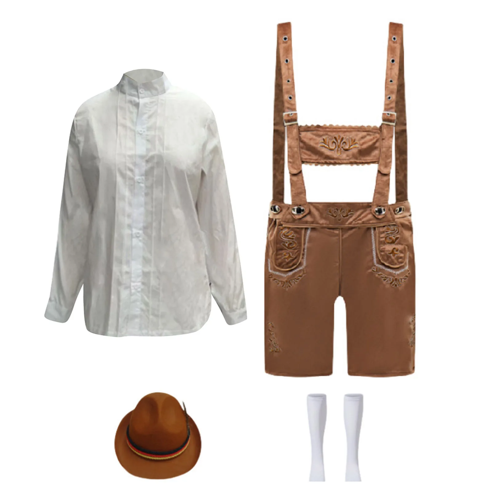 

Mens Funky Suits Unisex German Oktoberfest Outfits Retro Overalls White Shirt Hat And White High Socks 4 Piece 80s Suits for Men