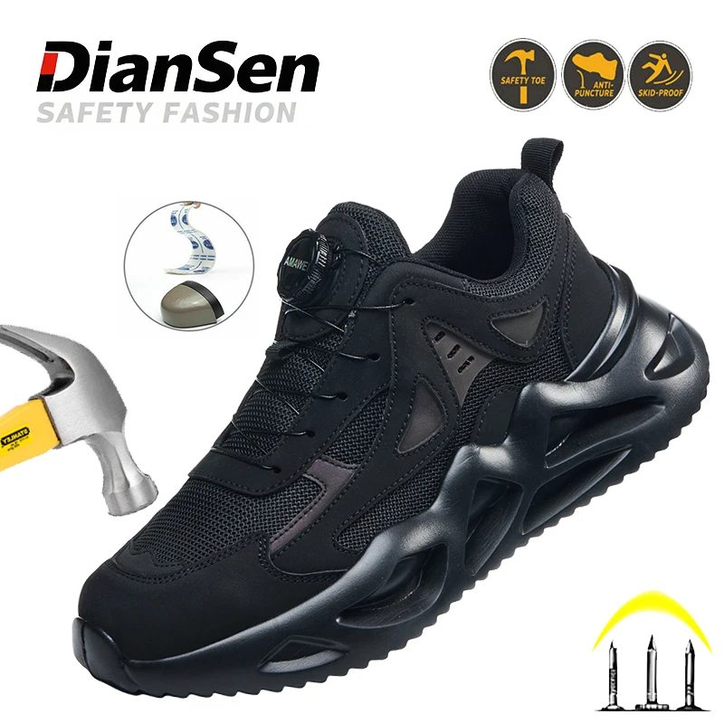 

Men Rotary Button Safety Shoes Indestructible Shoes Anti-smash Hiking Boots Lightweight Breathable Sneakers Casual Walking Shoes