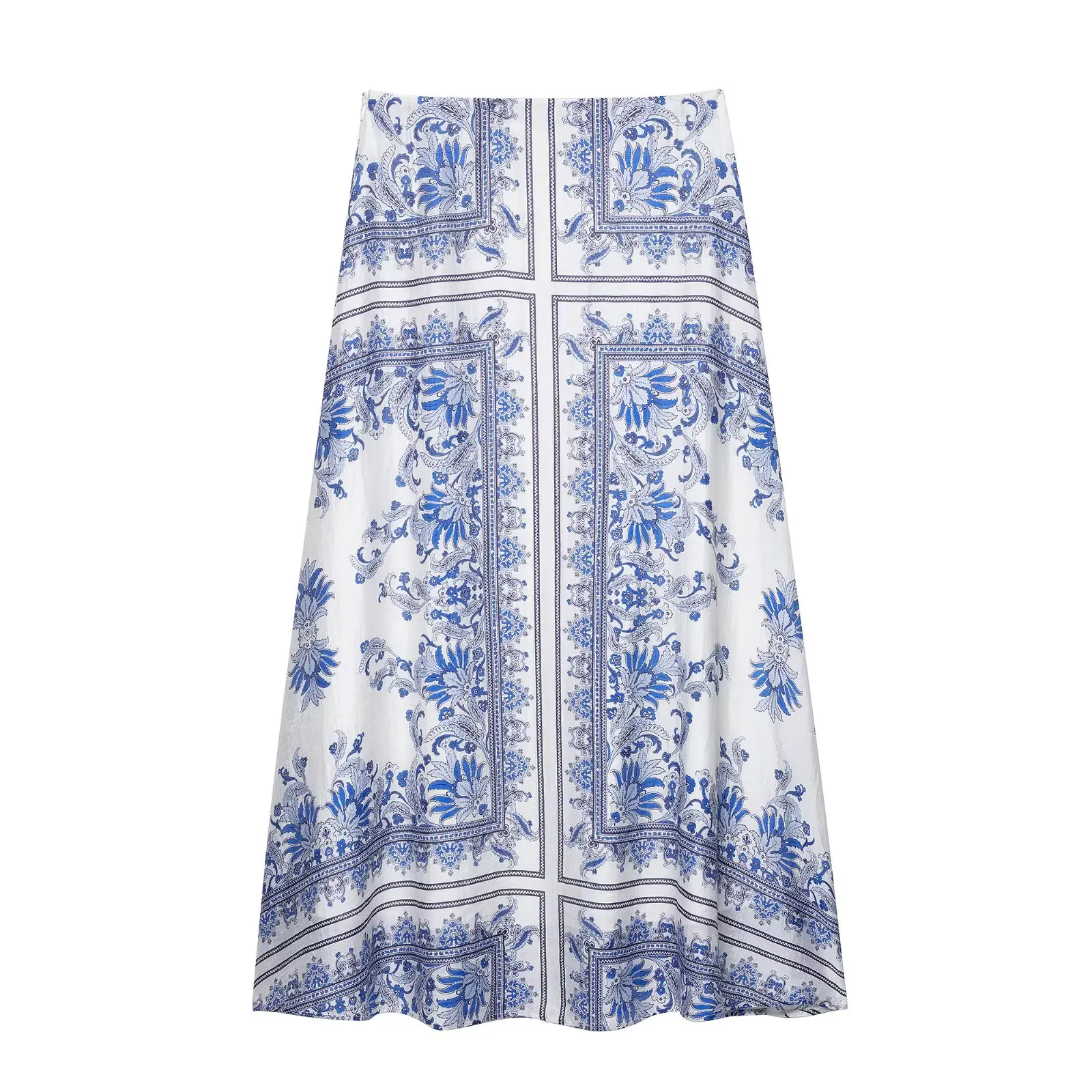 تنورة نسائية أنيقة موديل 2025 بتصميم كلاسيكي مطبوع عليها زهور بيزلي تنورة على شكل حرف A غير رسمية Faldas Mujer تنانير طويلة صيفية بسحاب جانبي QUN9197 #2