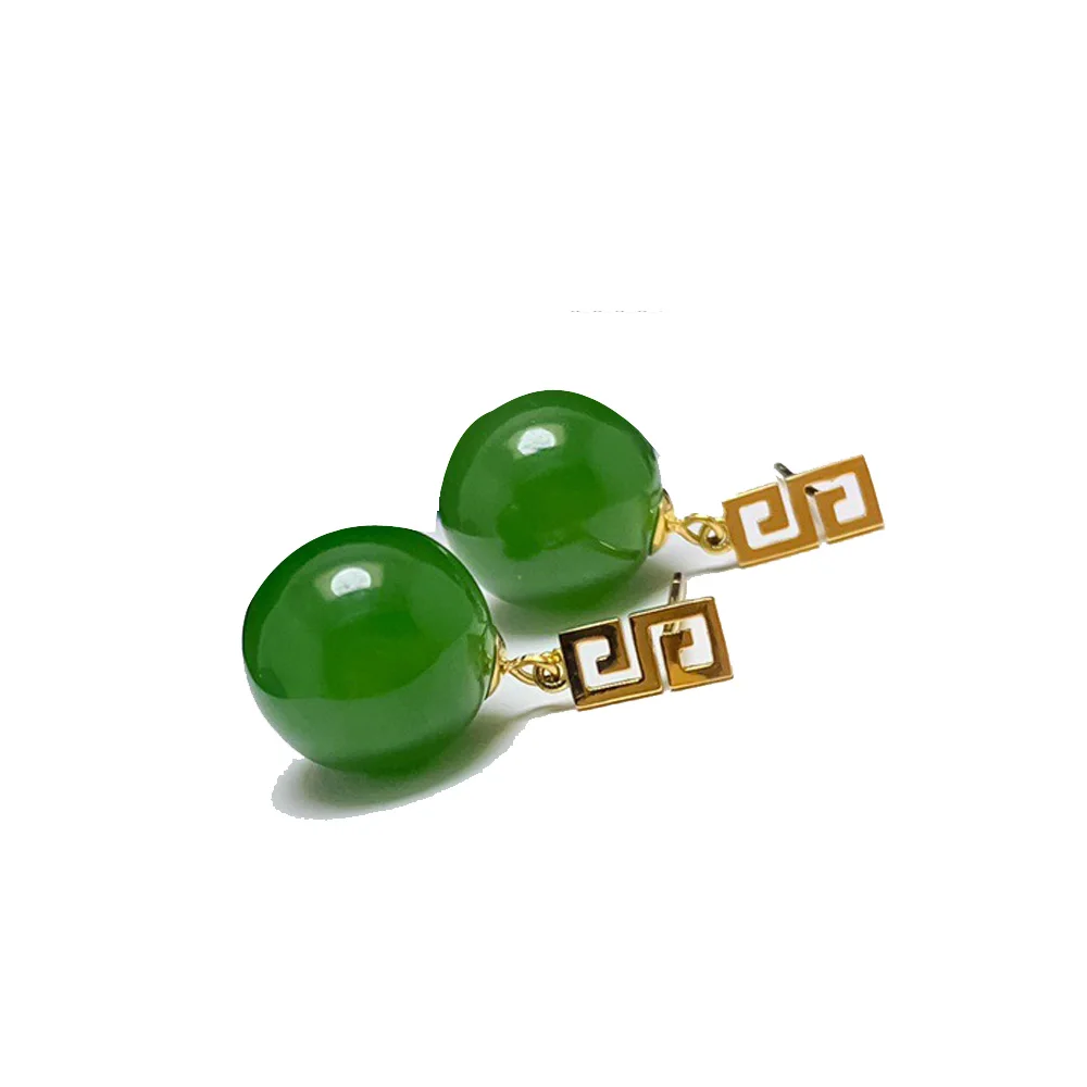 SHILOVEM 18k Gold Green Natural Jasper Stud Earrings New Birthday Christmas Gift Fashion Wholesale Women cute  8mm  yze0808222by