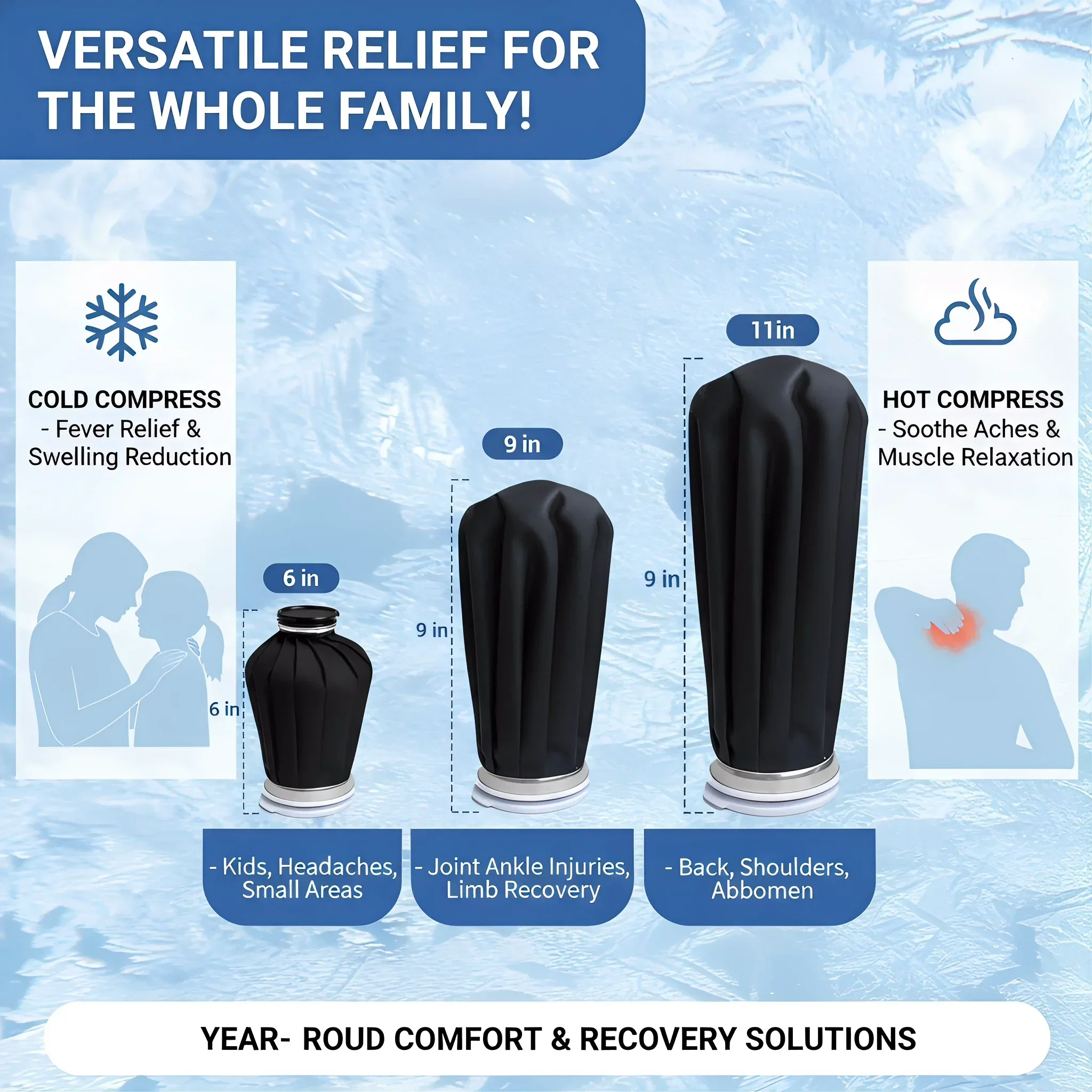Reusable Ice Bag with Strap - Leakproof Cold & Hot Compress Pack for Injury, Swelling, Pain Relief, First Aid, 3 Sizes 6