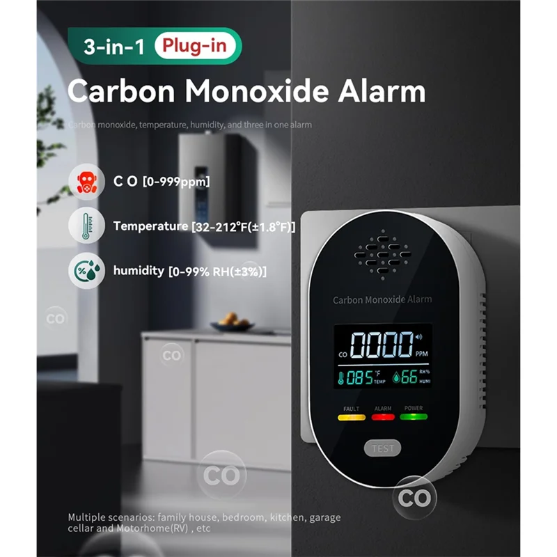 Détecteurs de monoxyde de carbone Y01A, avec écran LCD, avertissement sonore et lumineux, pour maison, bureau, hôtel, voyage, prise ue