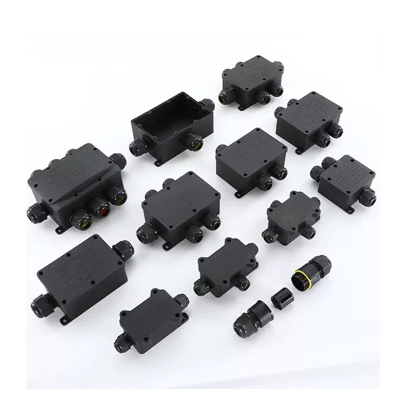 IP68 Outdoor Waterproof Junction Box  Black, 2-8 Way Mini Connector Box With PC Plastic And Terminal, Designed For Buried Wires