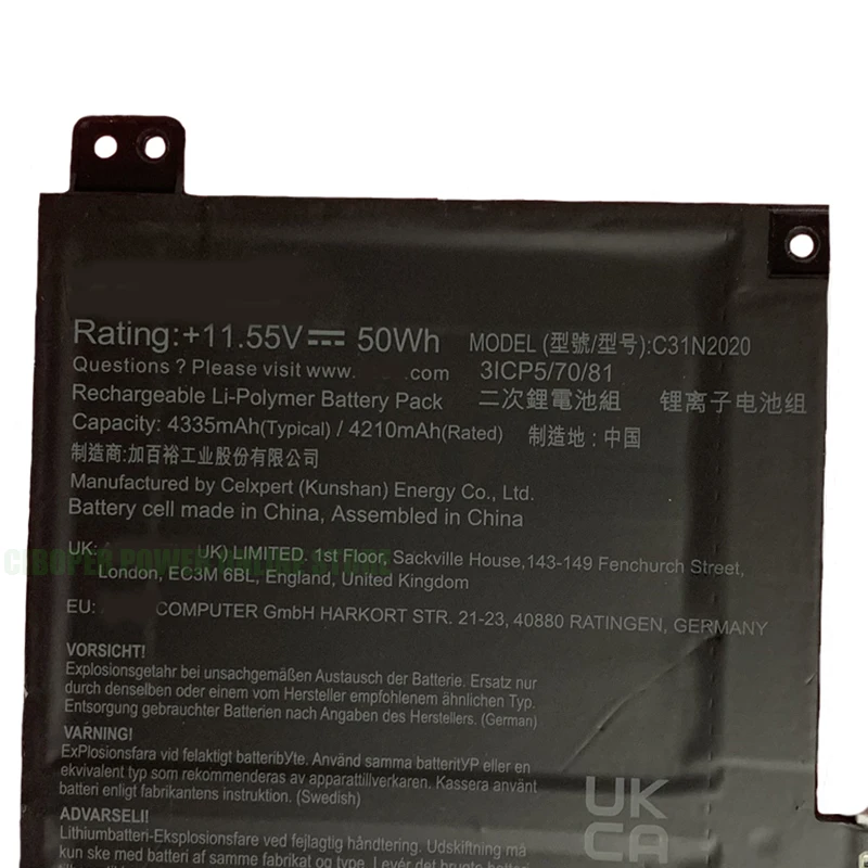 Imagem -02 - Bateria C31n2023 do Portátil de cp 11.55v 4335mah 50wh para o Caderno da Série da Aleta Cm1 Cm1400fxa-ec0046 Ec0023 Ec0022 Ec0014 de Chromebook