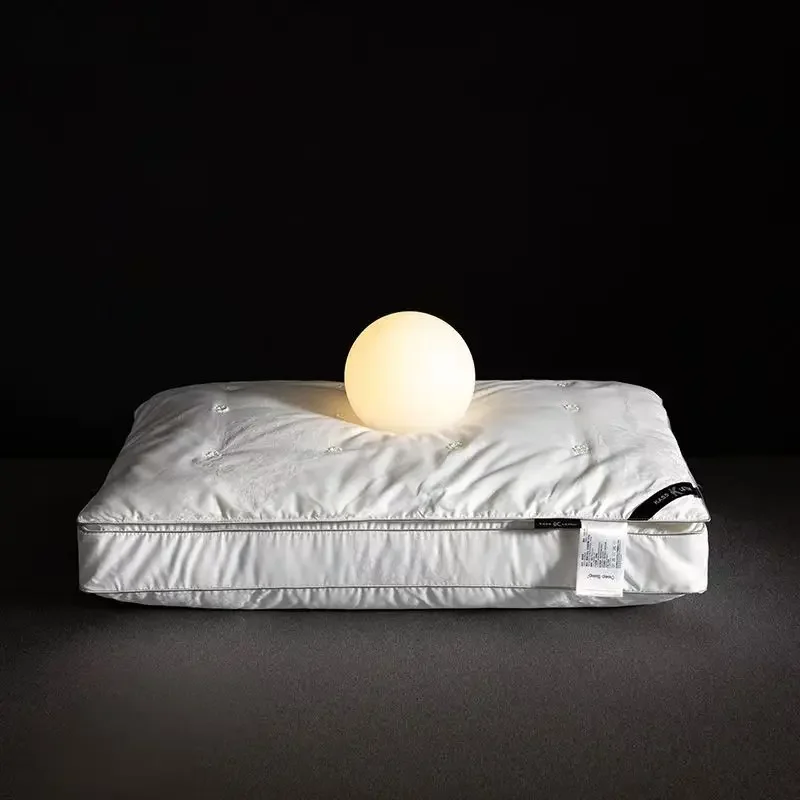Natural Silk Filled Pillow Pure Cotton Satin Jacquard White Anti Mite Stereoscopic Edge Hotel Grey Bedding Pillows For Sleeping