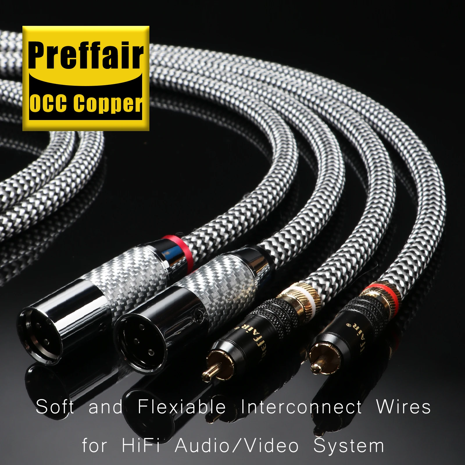 Preffair XLR to RCA Audio Cable OCC Silver Plated Pure Cotton Braid Carbon Fiber Rhodium Plated XLR Plugs for DAC DVD Amplifier