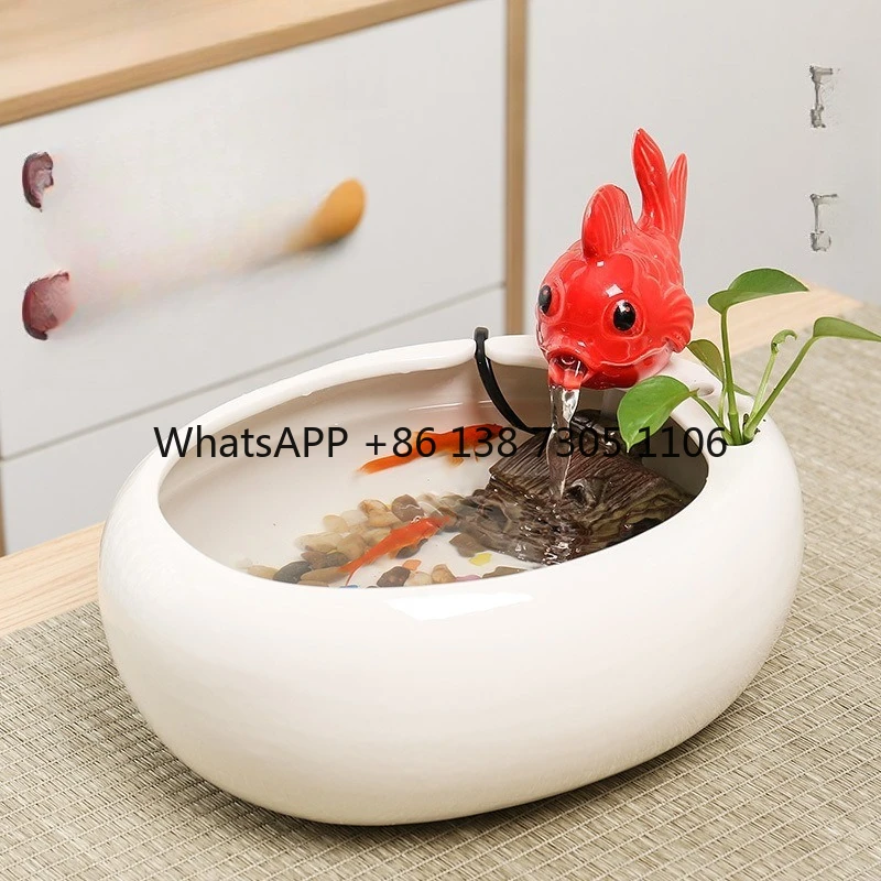 

Ceramic automatic circulating water ornament Lucky fish tank household indoor humidifier pet cat water dispenser