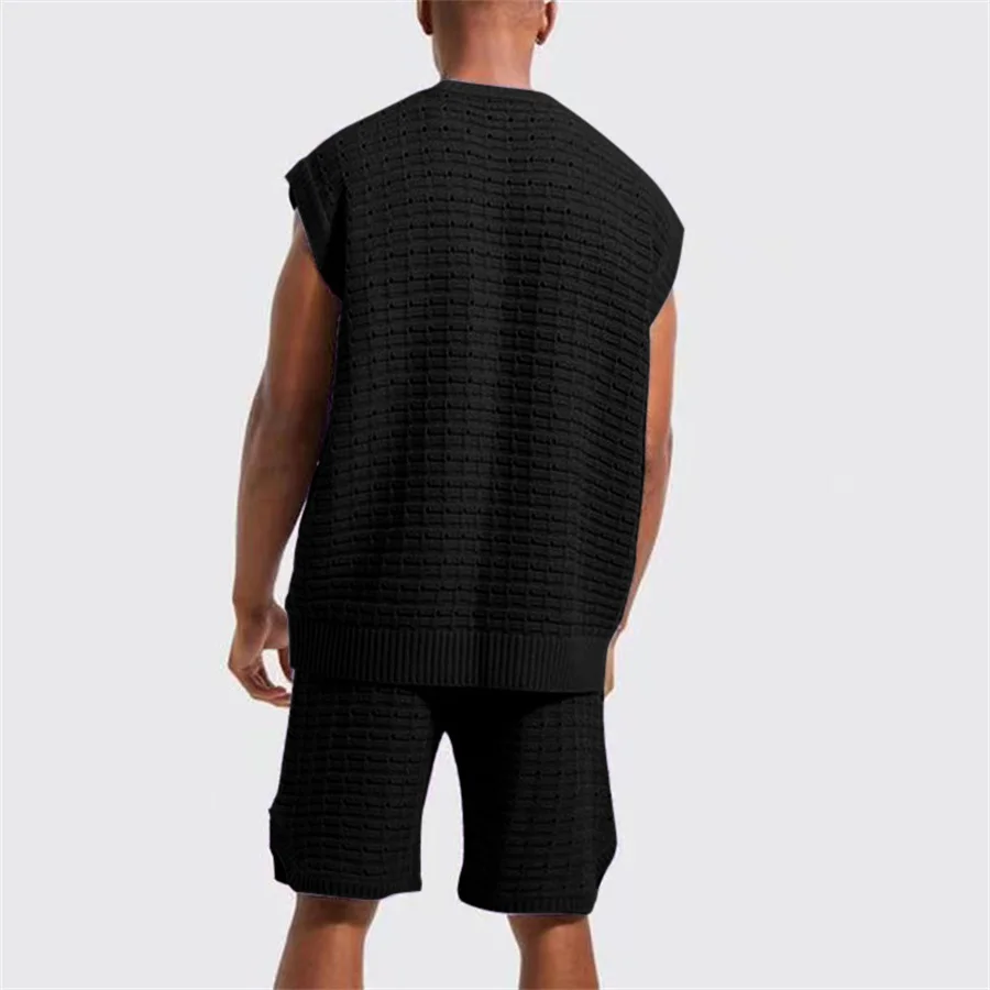 New 2024 Summer Men Shorts Set Knitted Two Piece Suits Male T-shirt and Shorts Casual Streetwear Men\'s Clothing Knit Outfits