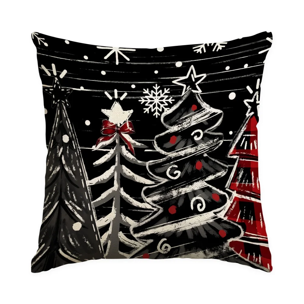 1Pc Retro Christmas Throw Pillow, Christmas Ball, Christmas Tree Pattern - Double-Sided Design, Soft Plush Cushion with Insert
