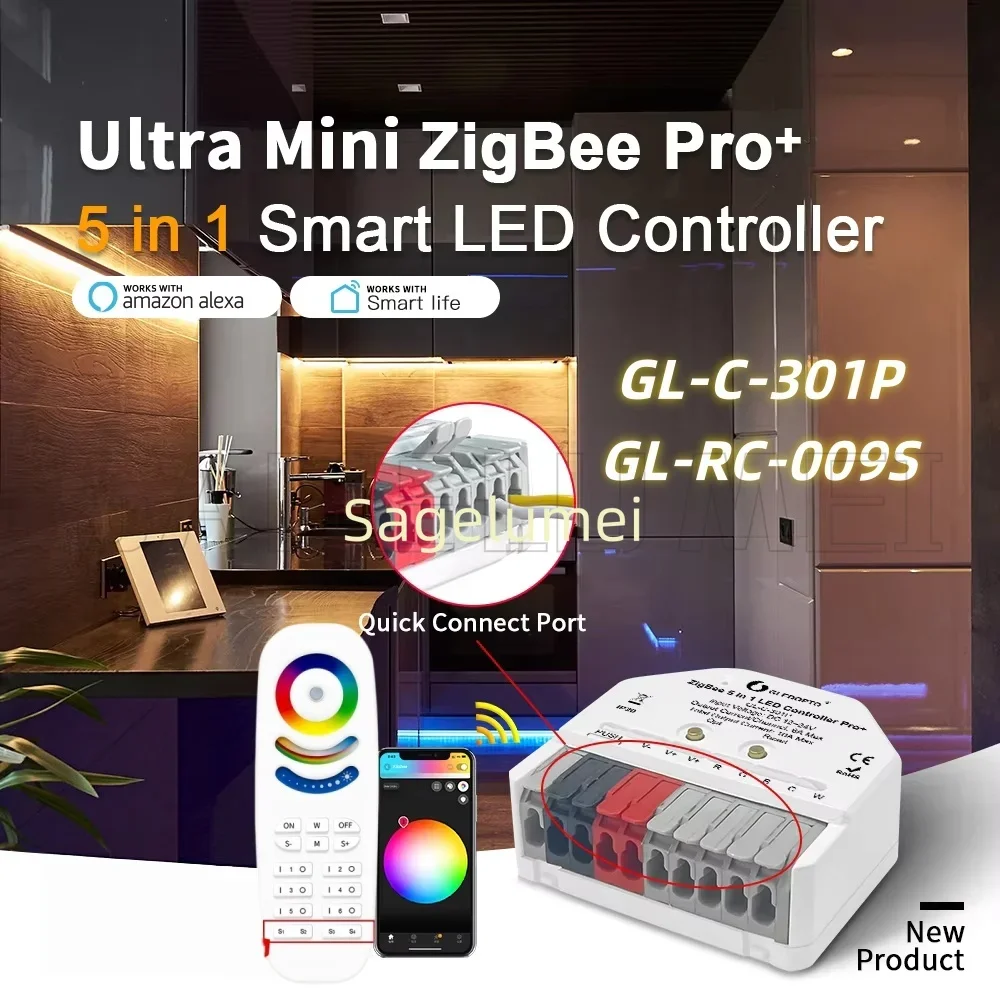 Zigbee Pro+ 5 in 1 LED Strip Controller 10A Max RGBCCT/RGBW/RGB/CCT/Dimmer Alexa Tuya Smart APP Voice RF Remote Control GLEDOPTO