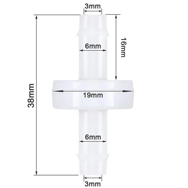 5Pcs Check Valve PVDF Wear-Resistant One-Way Check Valve For Fuel Gas Liquid Air 1/4 Inch 6 Mm