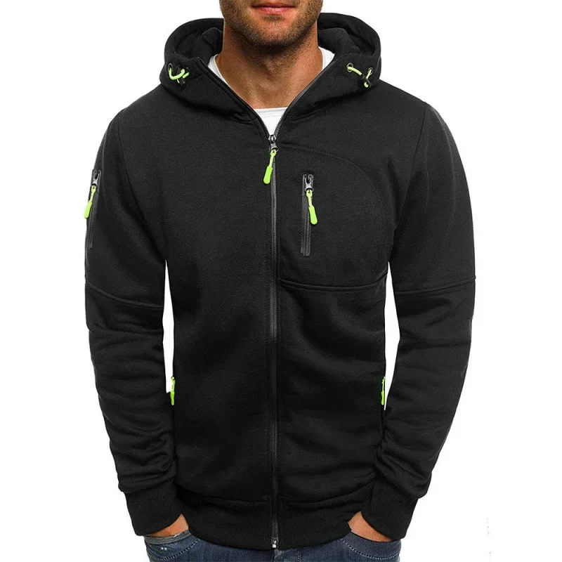 Mens Hoodie Fashion Casual Hoody Sportswear Loose Fleece Zip Up Harajuku Sweatshirt Man