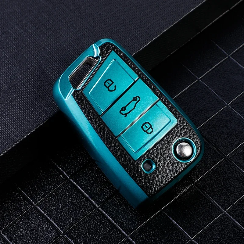 Leather TPU Auto Folding Remote Fob Cover Car Key Case for Volkswagen MK7 GTI 7 Golf 7 Golf R Skoda Octavia A7 SEAT