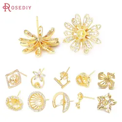 18K Gold Color Brass and Zircon with Beads Base Stud Earrings Pins Earrings Jewelry Making Supplies Diy Findings Accessories
