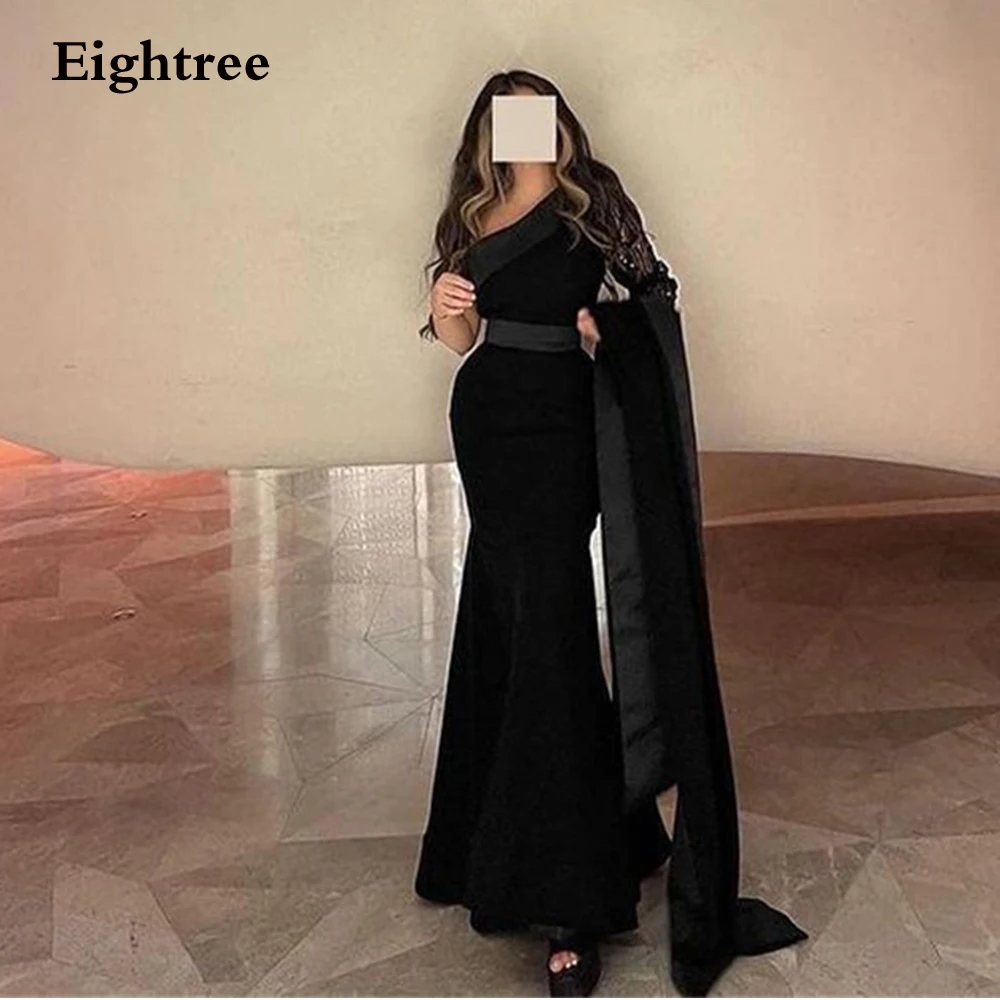 

Eightree Black Vintage Evening Dresses Velour One Shoulder Mermaid Robes De Soirée Abendkleider Dubai 2023 Formal Occasion