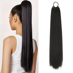 Synthetic Long Straight Ponytail Hair Extension Rubber Band Wrap Around Heat Reistant Ponytail Hairpiece For Women Natural Brown