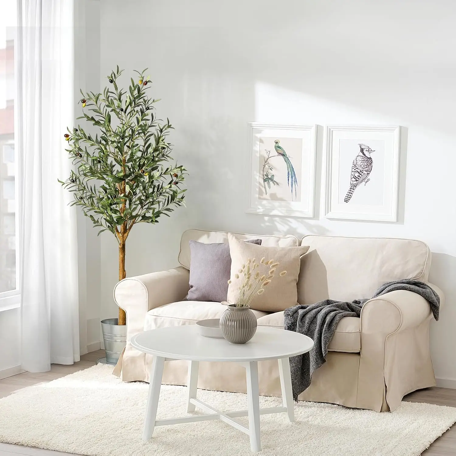 Olivo Artificial Realista de 150 cm, Planta Artificial Resistente a los Rayos UV con Aceitunas, Sin Mantenimiento, Para Decoración Interior y Exterior