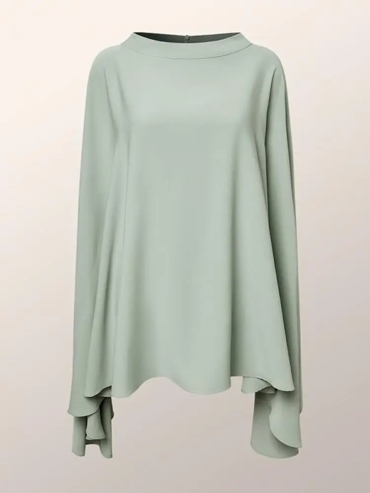 

Onecozyday Solid Green Loose Fit Blouse for Urban Women Stand Collar Batwing Sleeves Elegant Shirt Top 2024 Spring Summer New